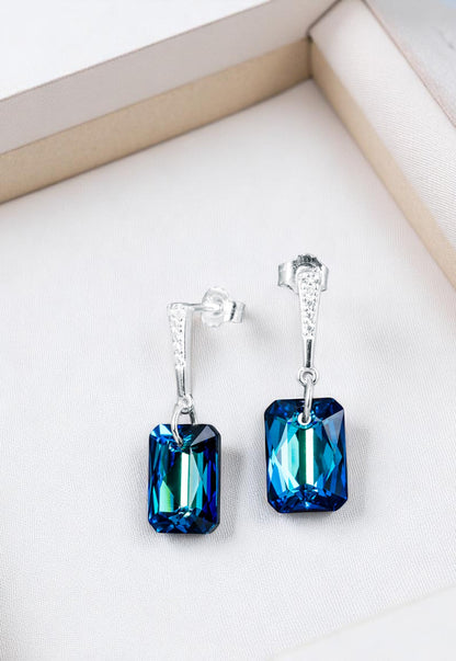 Aros Estefania Plata 925 Cristal Genuino Bermuda Blue