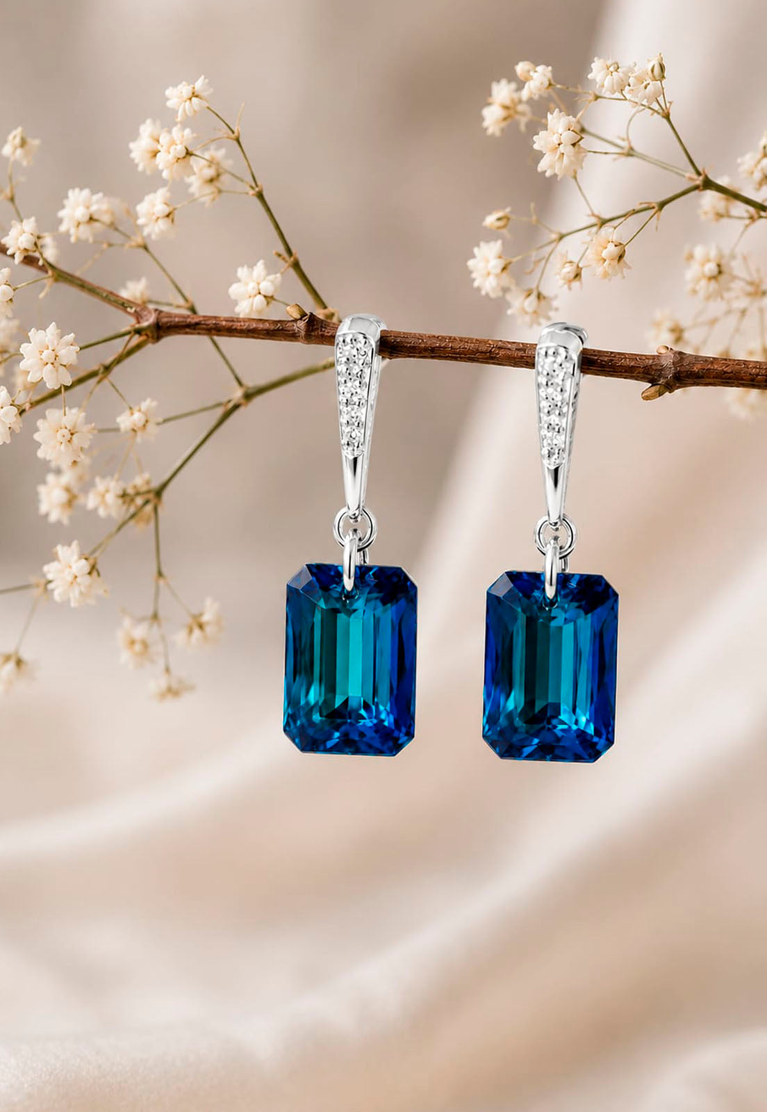Aros Estefania Plata 925 Cristal Swarovski® Bermuda Blue