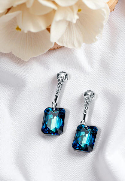 Aros Estefania Plata 925 Cristal Genuino Bermuda Blue