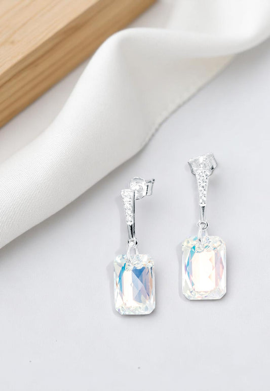 Aros Estefania Plata 925 Cristal Genuino Aurora Boreal