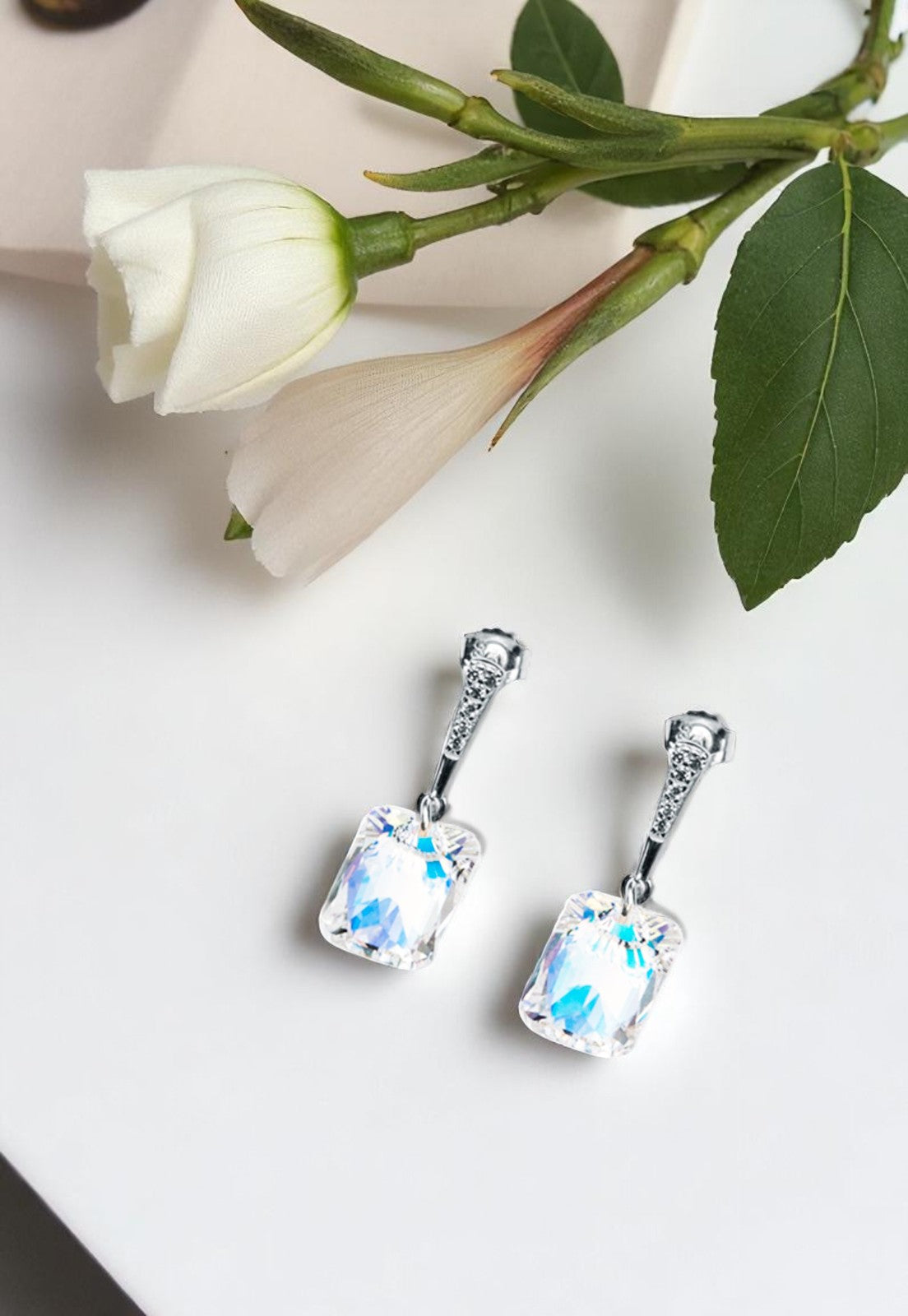 Aros Estefania Plata 925 Cristal Genuino Aurora Boreal