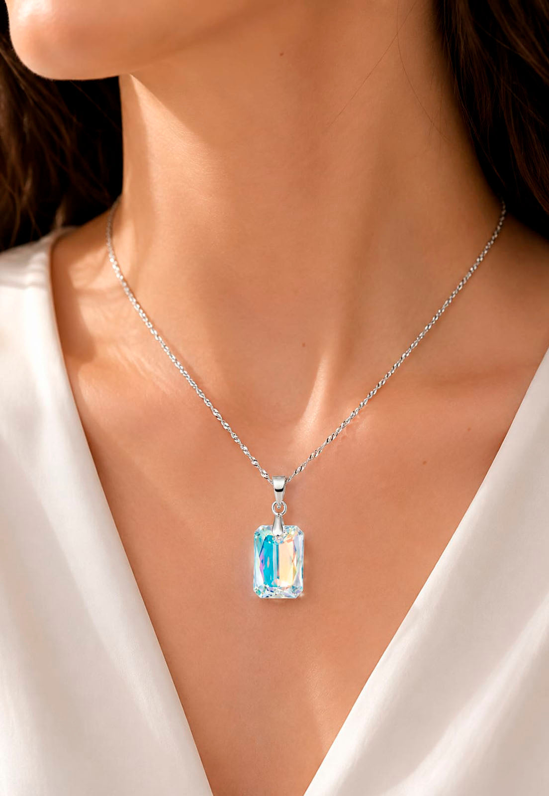 Collar Gran Estefanía Plata 925 Cristal Swarovski® Aurora Boreal