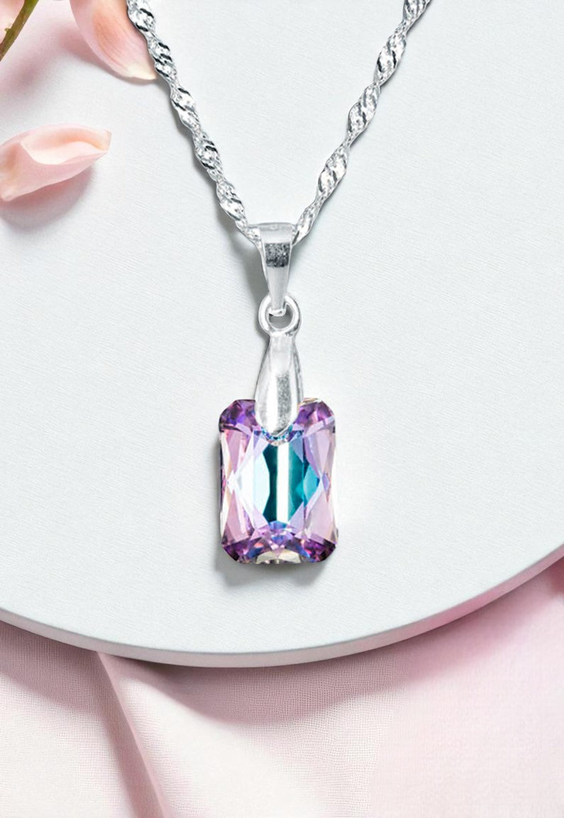 Collar Estefanía Plata 925 Cristal Genuino Vitral Light