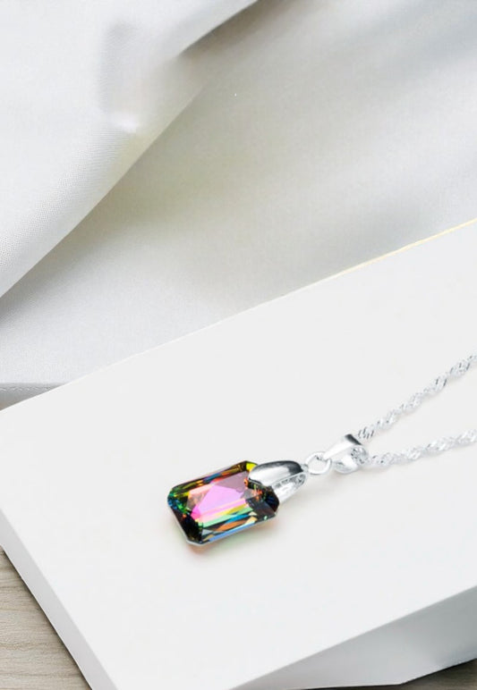 Collar Estefanía Plata 925 Cristal Genuino Vitral Medium