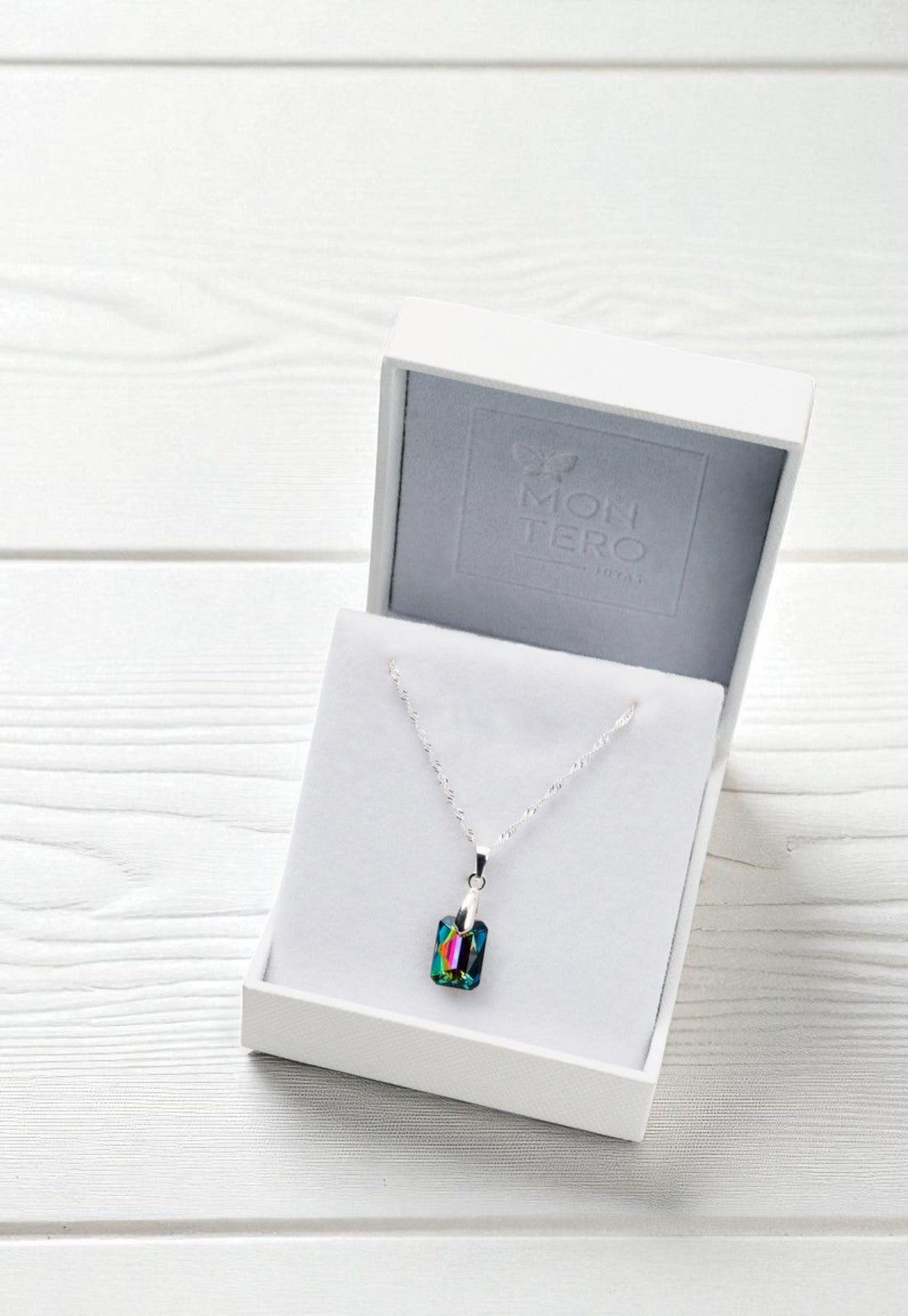 Collar Estefanía Plata 925 Cristal Genuino Vitral Medium