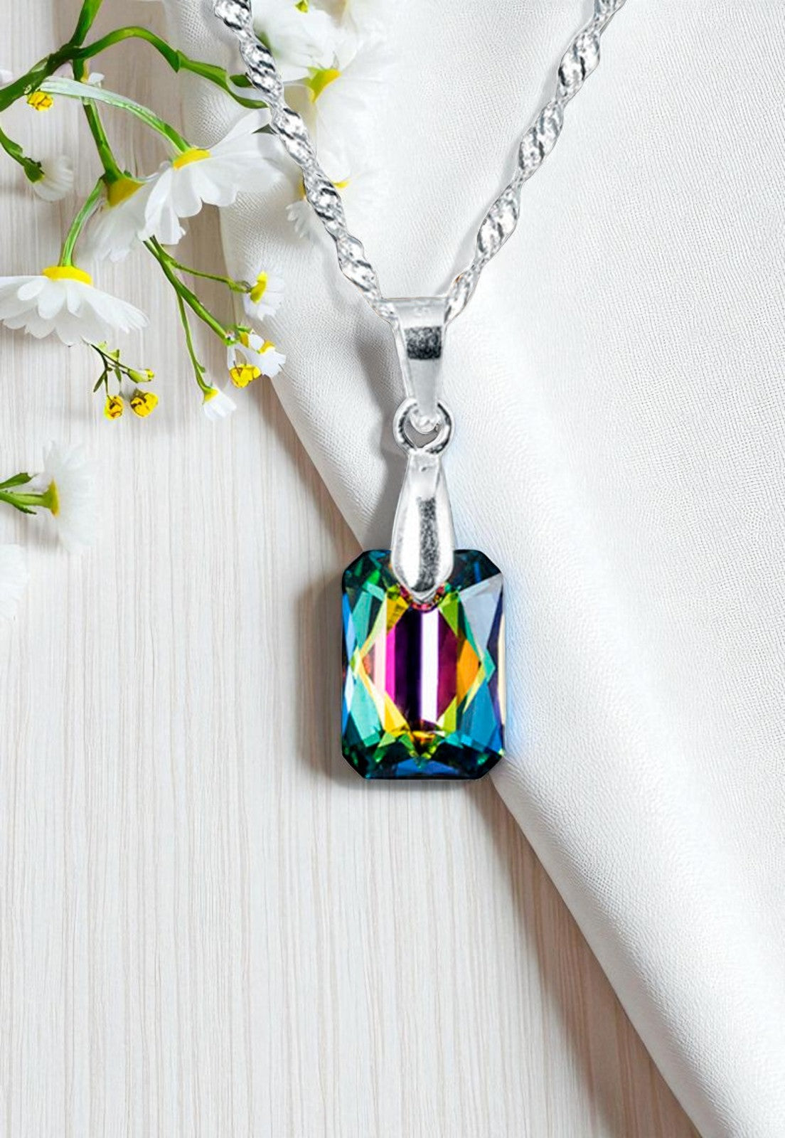 Collar Estefanía Plata 925 Cristal Genuino Vitral Medium