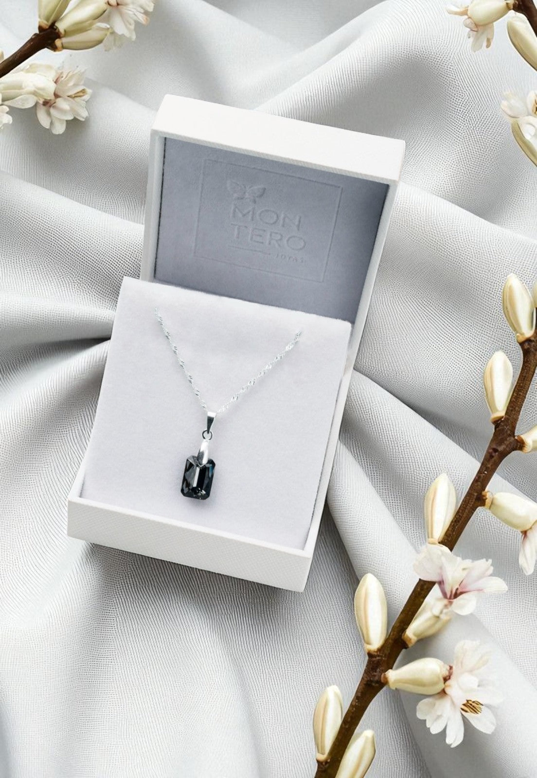 Collar Estefanía Plata 925 Cristal Genuino Silver Night