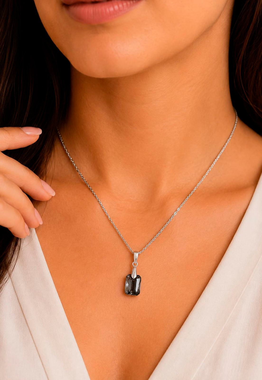 Collar Estefanía Plata 925 Cristal Swarovski® Silver Night