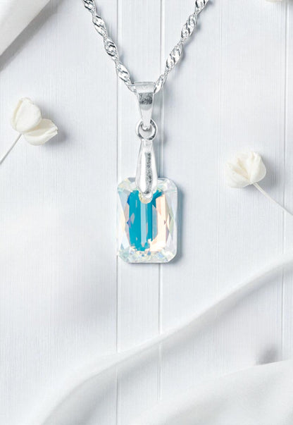 Collar Estefania Plata 925 Cristal Genuino Aurora Boreal