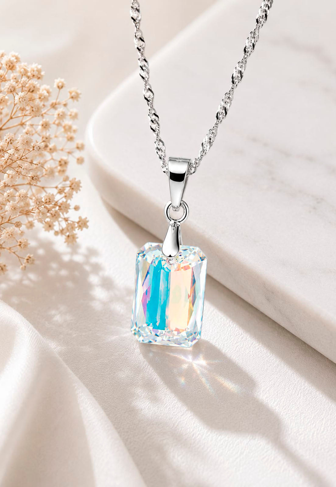 Collar Estefania Plata 925 Cristal Swarovski® Aurora Boreal