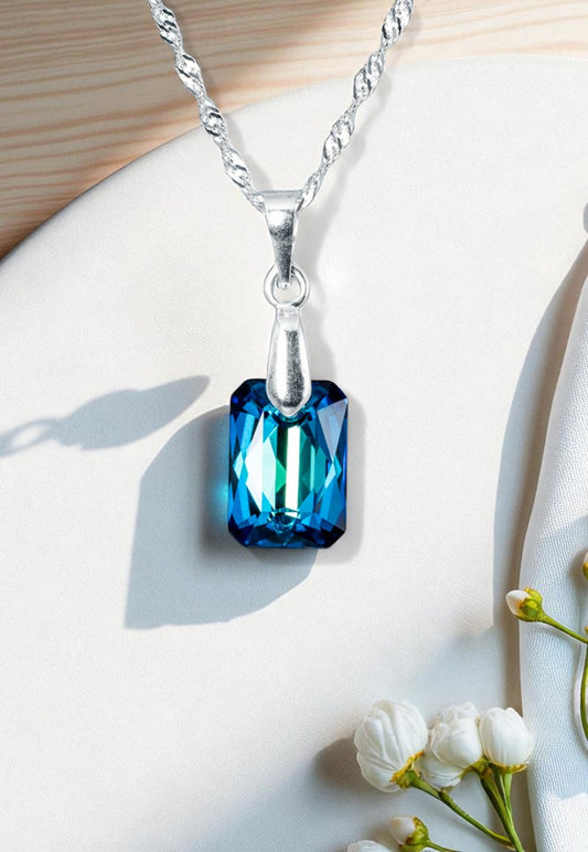 Collar Estefanía Plata 925 Cristal Genuino Bermuda Blue