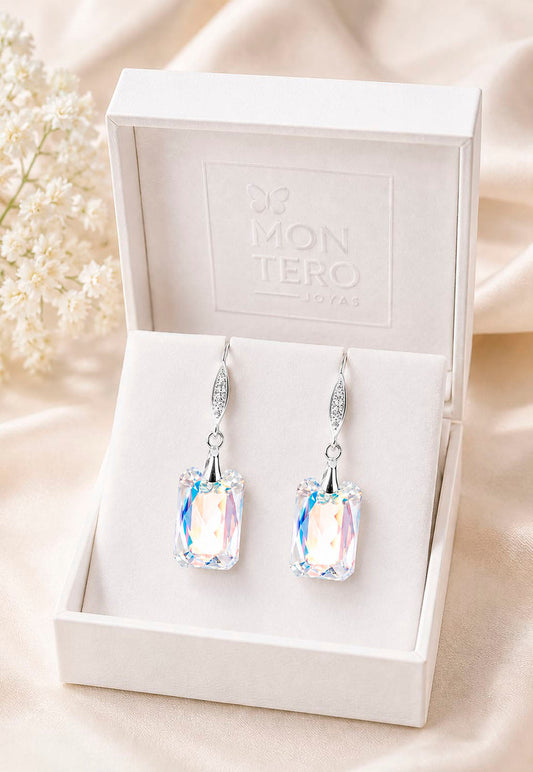 Aros Gran Estefania Plata 925 Cristal Swarovski® Aurora Boreal