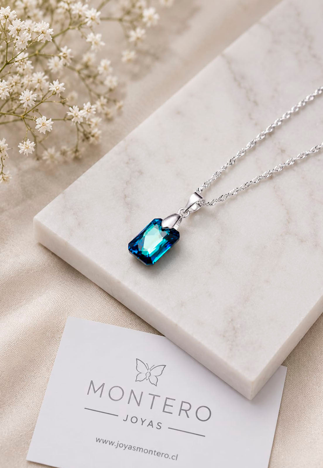 Collar Estefanía Plata 925 Cristal Swarovski® Bermuda Blue