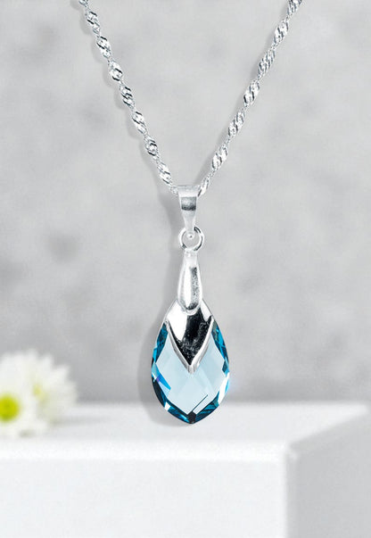 Collar Alaska Plata Italiana 925 y Cristales Genuino Aquamarine