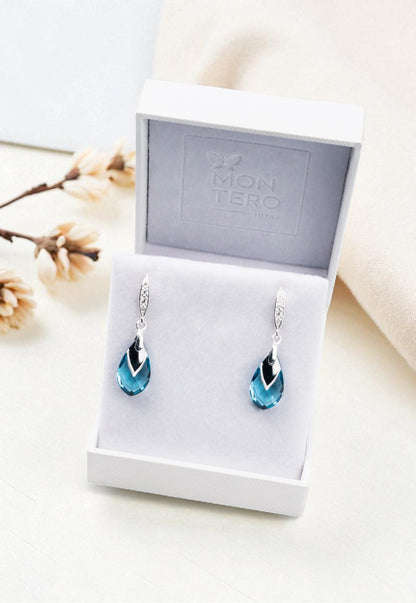 Aros Alaska Plata Italiana 925 Cristal Genuino Aquamarine