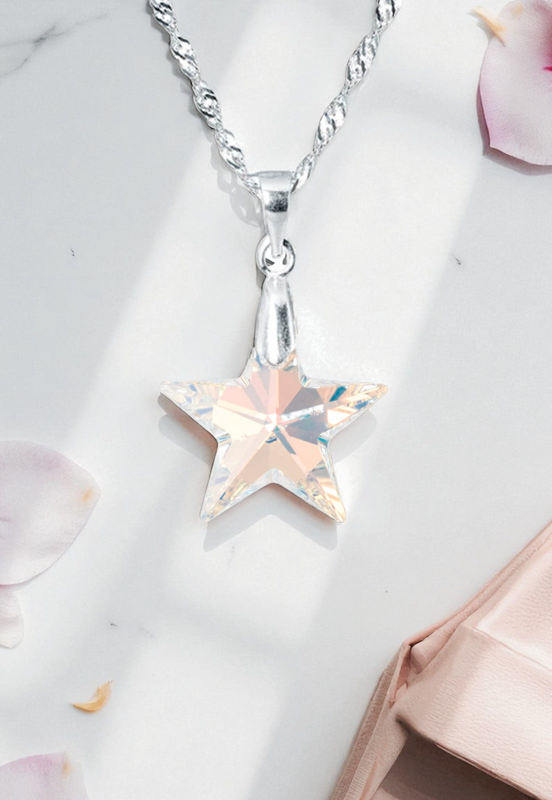 Collar Estrella Plata 925 Cristal Genuino Aurora Boreal