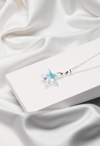 Collar Estrella Plata 925 Cristal Genuino Aurora Boreal