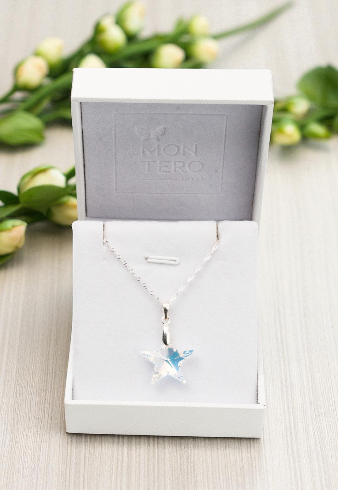 Collar Estrella Plata 925 Cristal Genuino Aurora Boreal