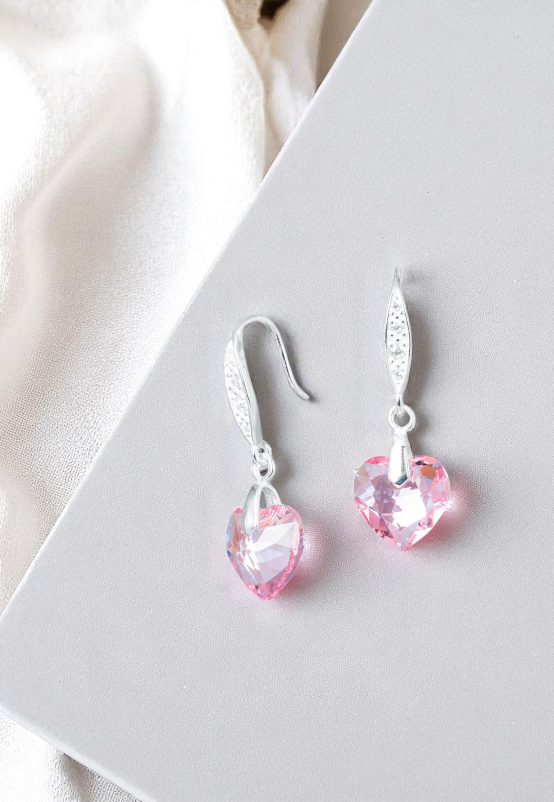 Aros Amor Plata 925 Cristales Genuinos Light Rose