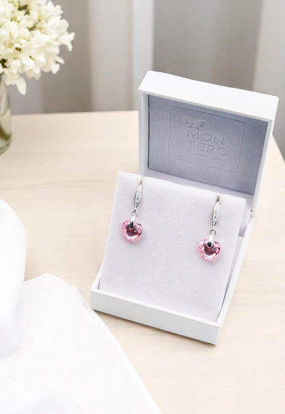 Aros Amor Plata 925 Cristales Genuinos Light Rose