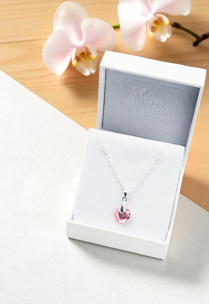 Collar Amor Plata 925 Cristal Genuino Light Rose