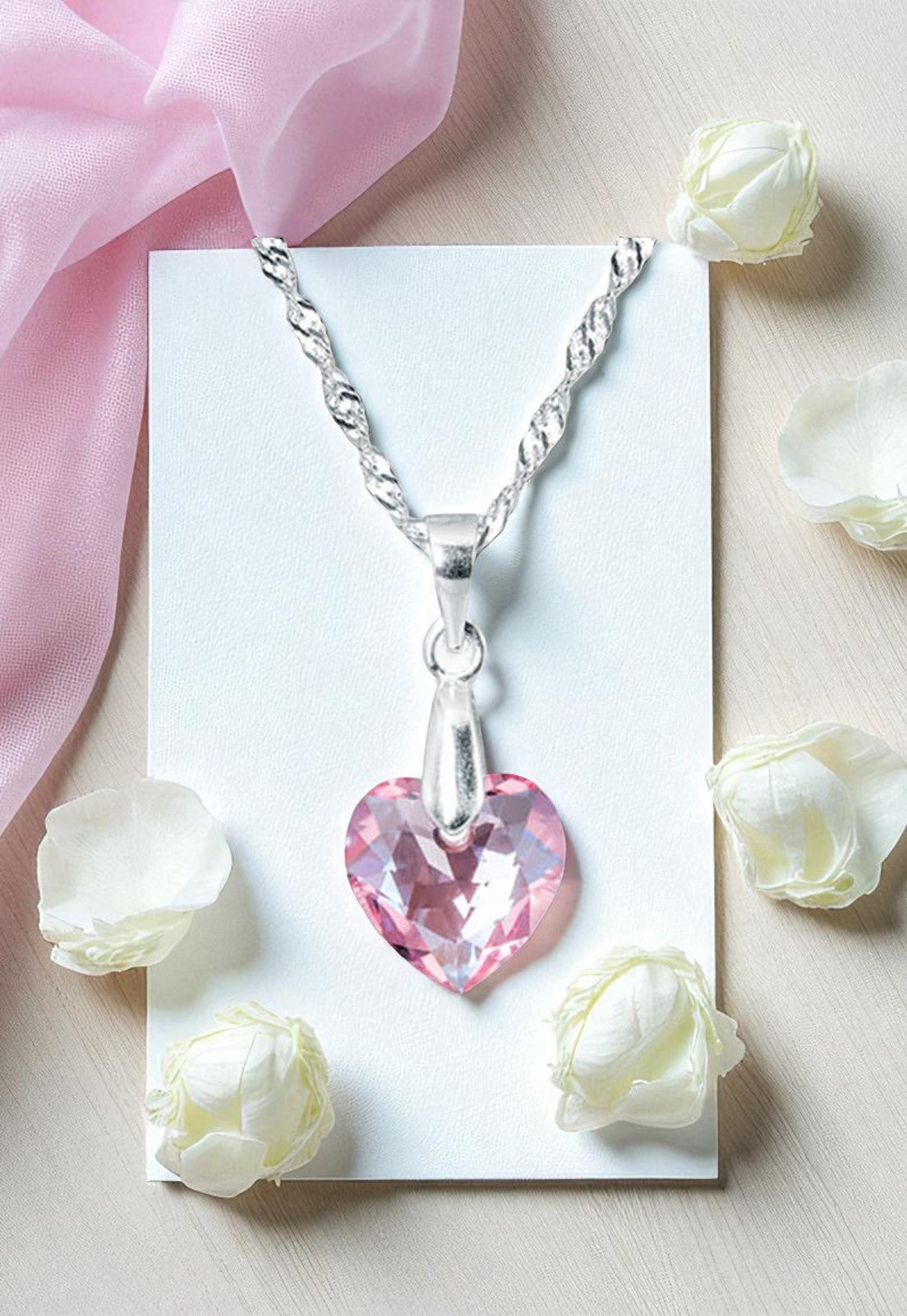 Collar Amor Plata 925 Cristal Genuino Light Rose