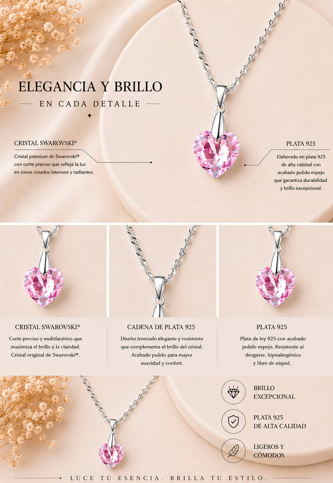 Collar Amor Plata 925 Cristal Swarovski® Light Rose