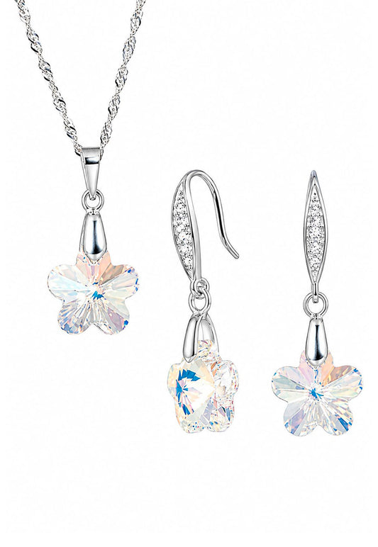 Conjunto Florencia Plata 925 Cristal Swarovski® Aurora Boreal