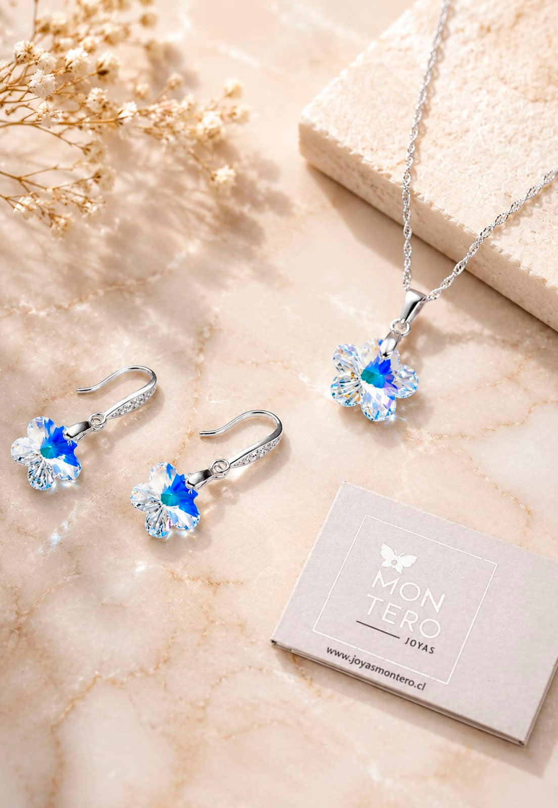 Conjunto Florencia Plata 925 Cristal Swarovski® Aurora Boreal