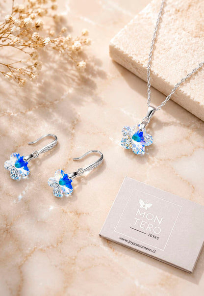 Conjunto Florencia Plata 925 Cristal Swarovski® Aurora Boreal