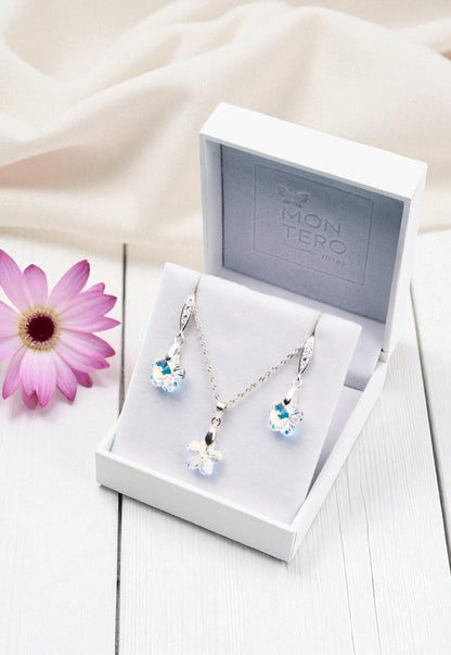 Conjunto Florencia Plata 925 Cristal Genuino Aurora Boreal