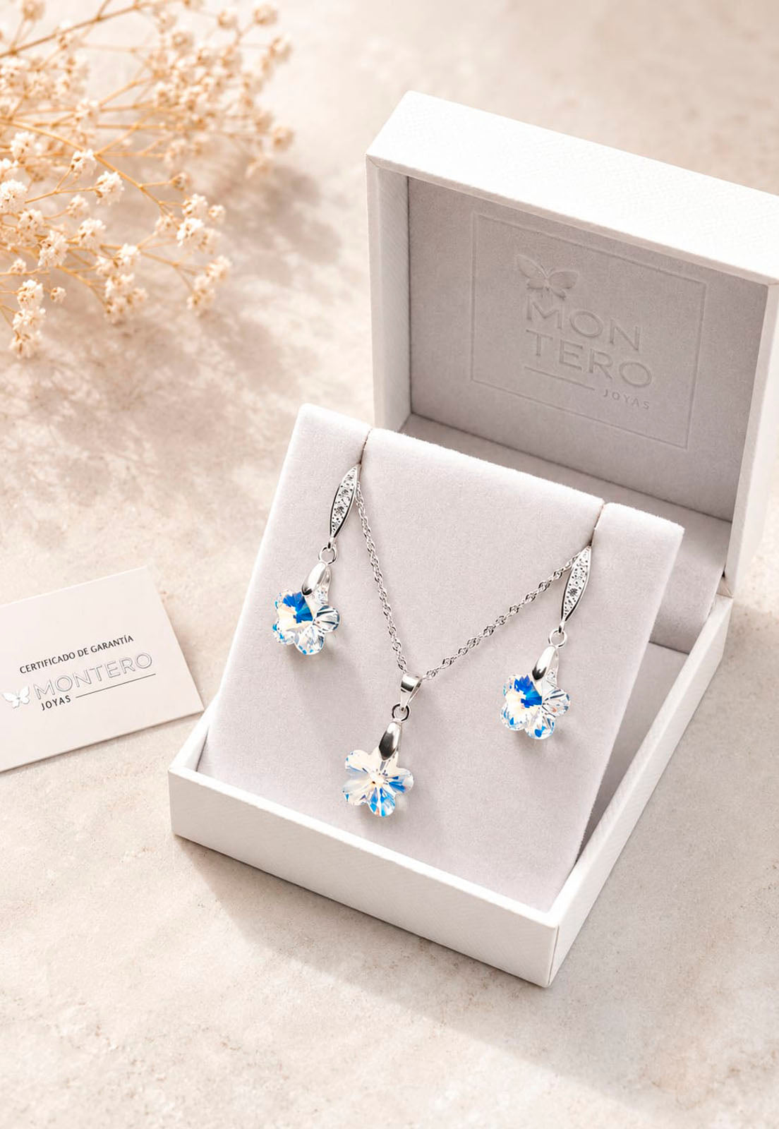 Conjunto Florencia Plata 925 Cristal Swarovski® Aurora Boreal