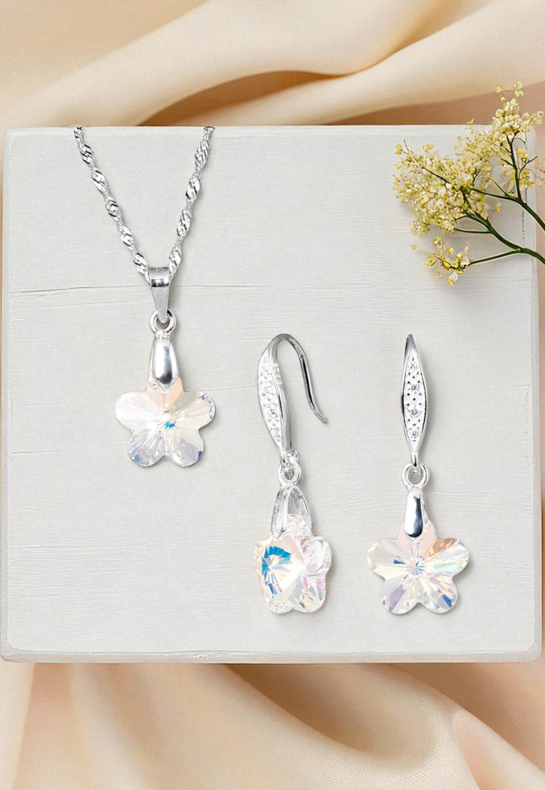 Conjunto Florencia Plata 925 Cristal Genuino Aurora Boreal