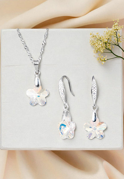 Conjunto Florencia Plata 925 Cristal Genuino Aurora Boreal