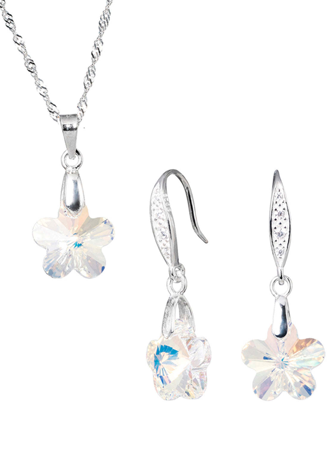 Conjunto Florencia Plata 925 Cristal Genuino Aurora Boreal