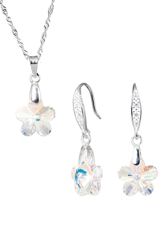 Conjunto Florencia Plata 925 Cristal Genuino Aurora Boreal