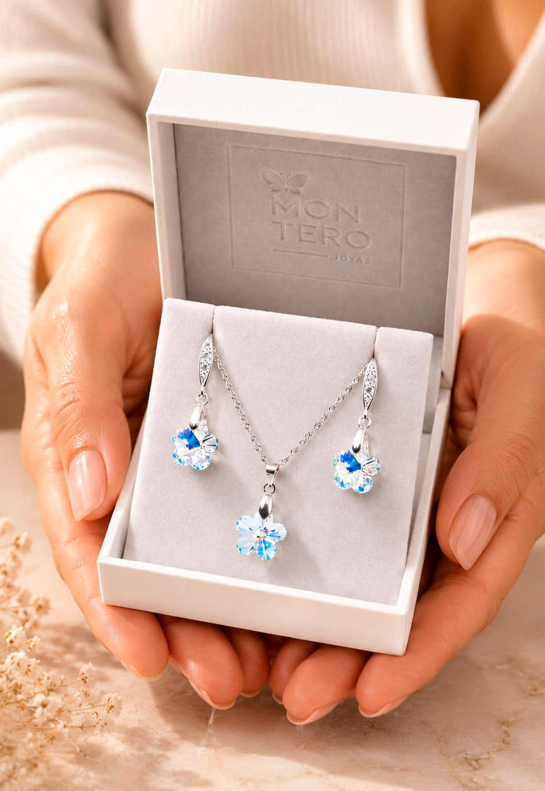 Conjunto Florencia Plata 925 Cristal Swarovski® Aurora Boreal