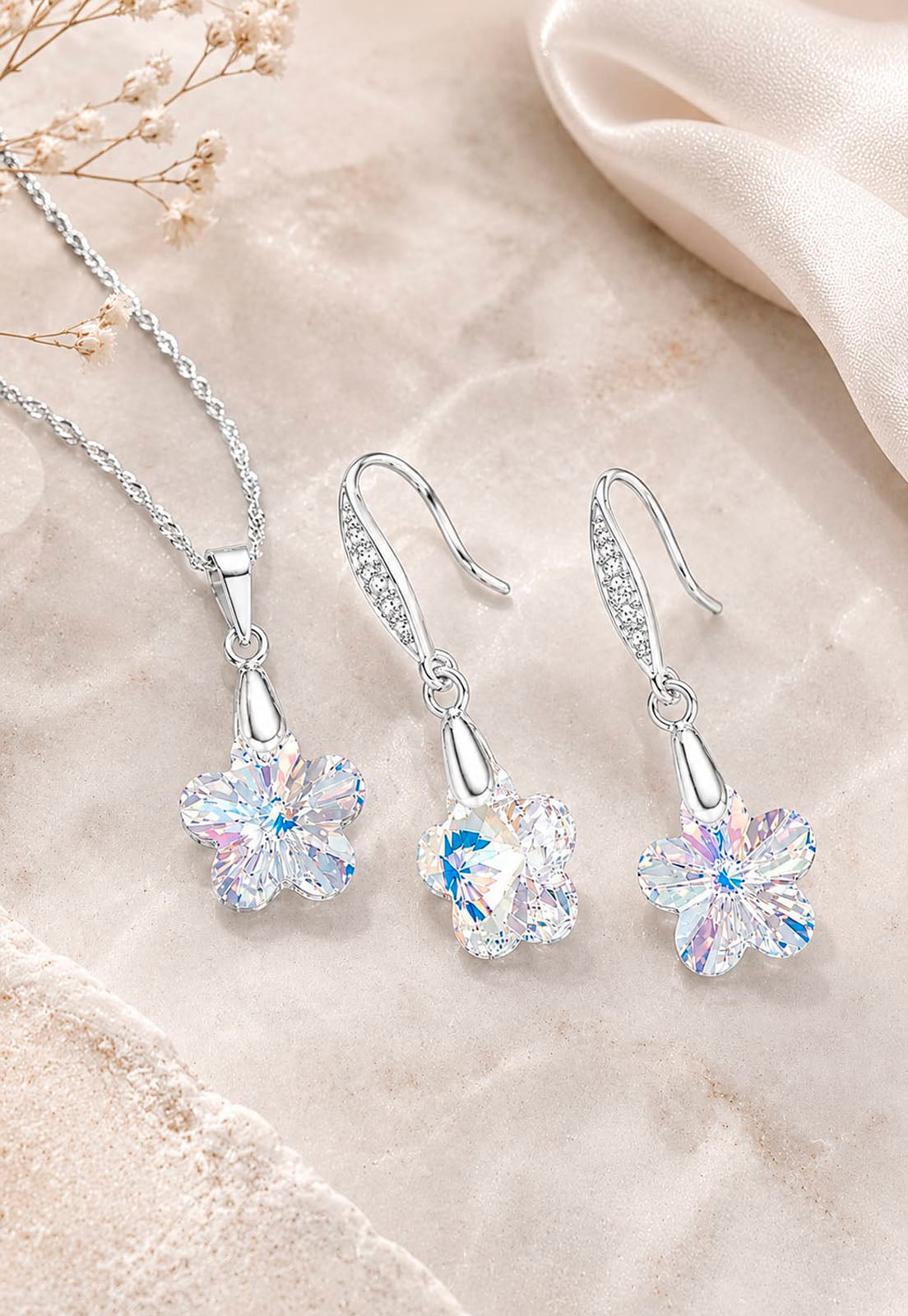 Conjunto Florencia Plata 925 Cristal Swarovski® Aurora Boreal