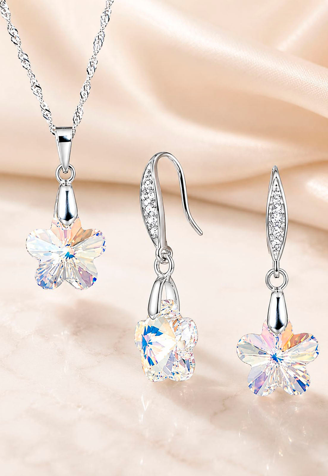 Conjunto Florencia Plata 925 Cristal Swarovski® Aurora Boreal