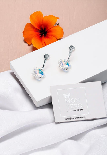 Aros Florencia Plata 925 Cristal Genuino Aurora Boreal