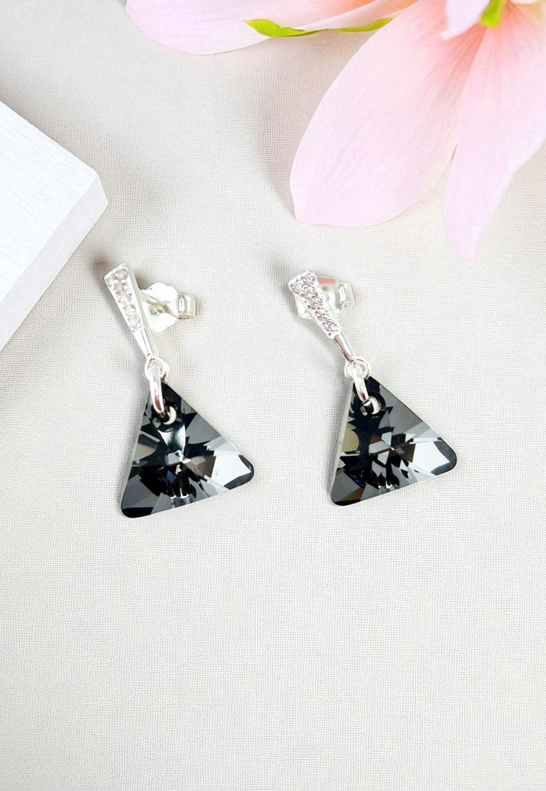 Aros Trinidad Plata Italiana 925 Con Cristales Genuinos Silver Night