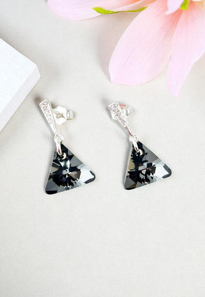 Aros Trinidad Plata Italiana 925 Con Cristales Genuinos Silver Night