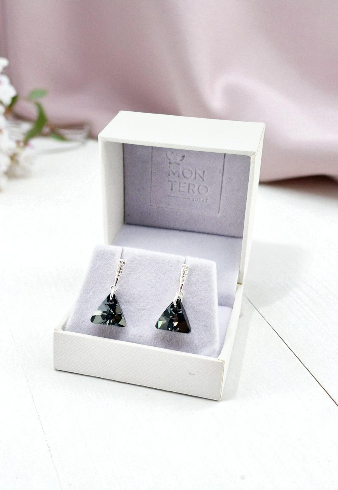 Aros Trinidad Plata Italiana 925 Con Cristales Genuinos Silver Night