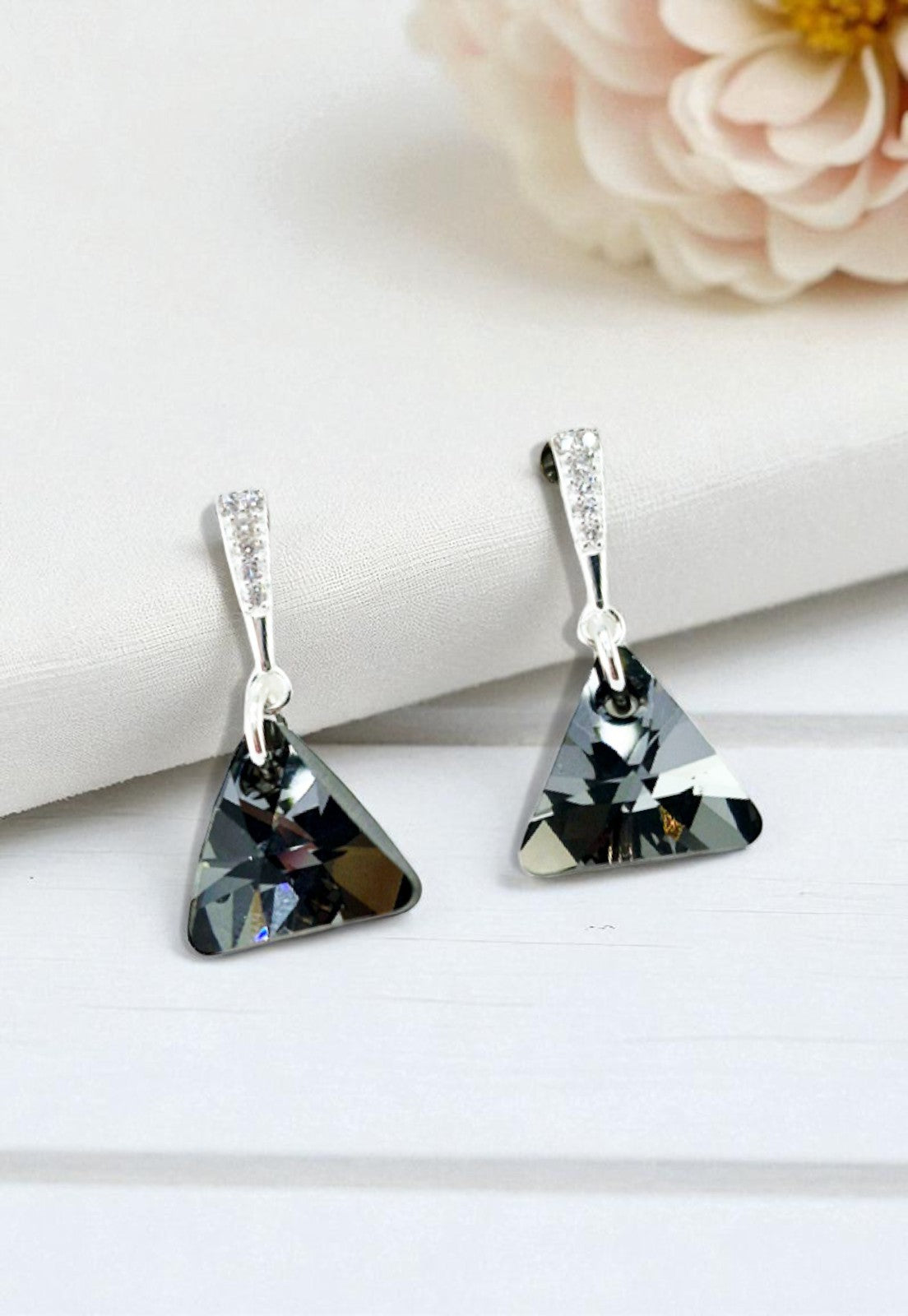 Aros Trinidad Plata Italiana 925 Con Cristales Genuinos Silver Night