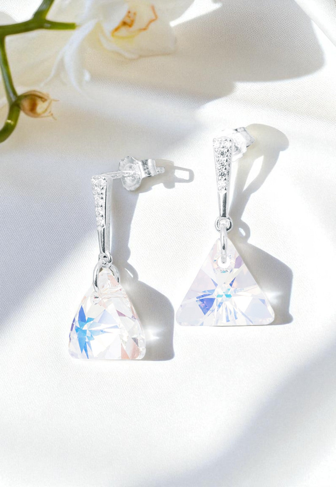 Aros Trinidad Plata 925 Cristal Genuino Aurora Boreal