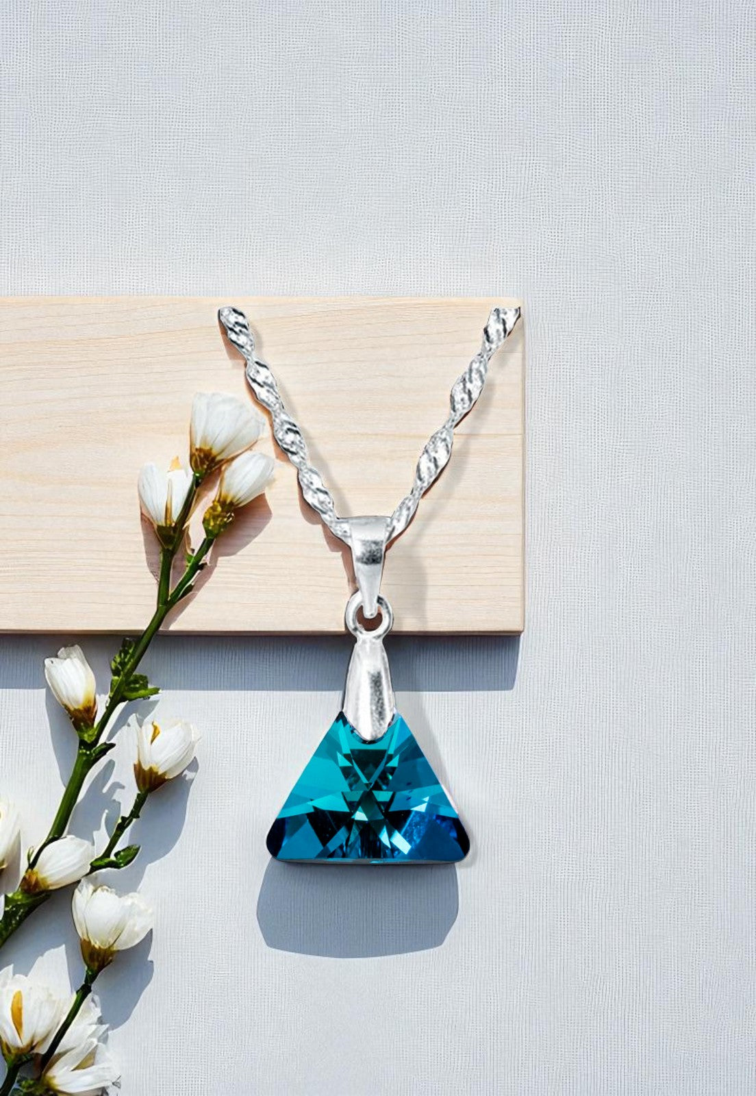 Collar Trinidad Plata 925 Cristal Genuino Bermuda Blue