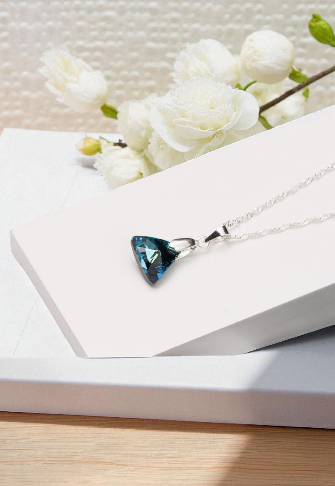 Collar Trinidad Plata 925 Cristal Genuino Bermuda Blue