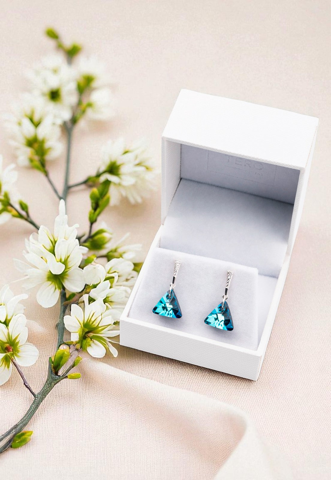 Aros Trinidad Plata 925 Cristal Genuino Bermuda Blue