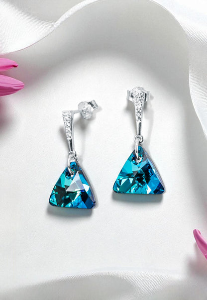 Aros Trinidad Plata 925 Cristal Genuino Bermuda Blue