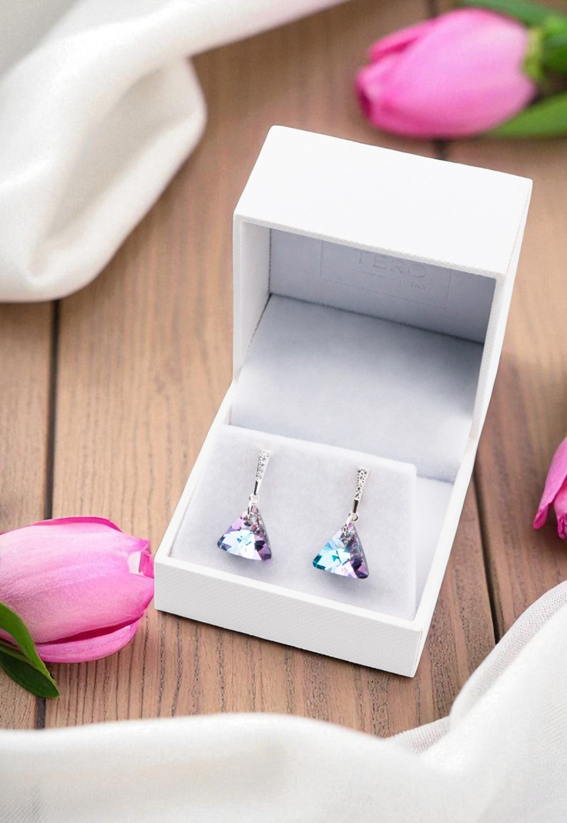 Aros Trinidad Plata 925 Cristal Genuino Vitral Light